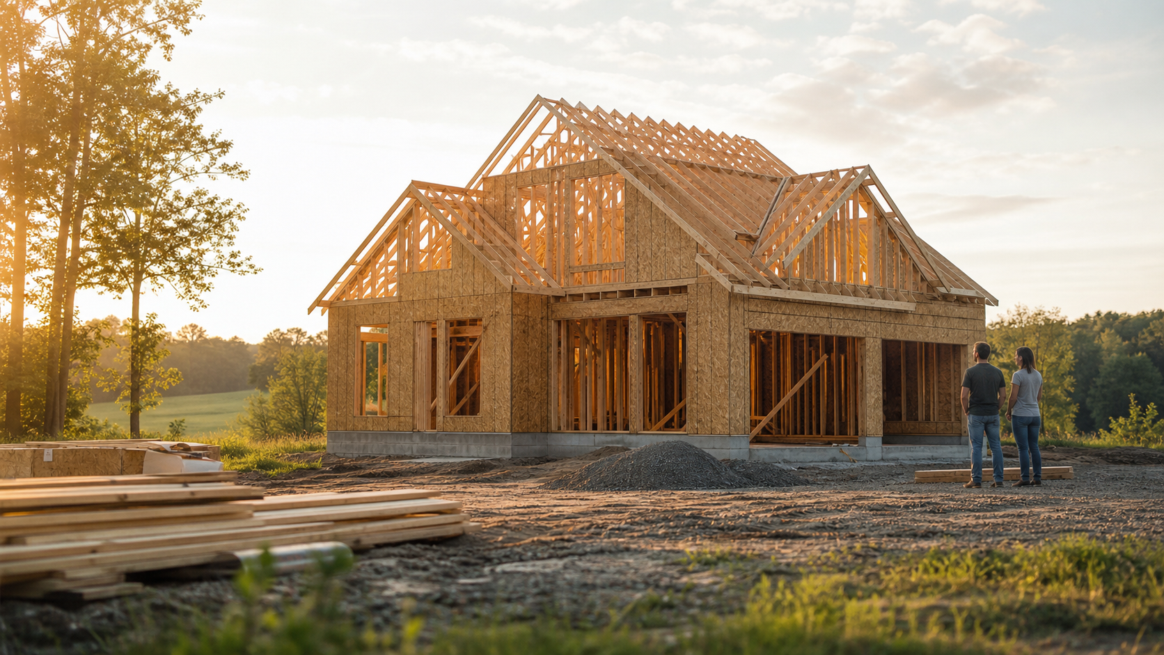 Home under construction on a rural lot